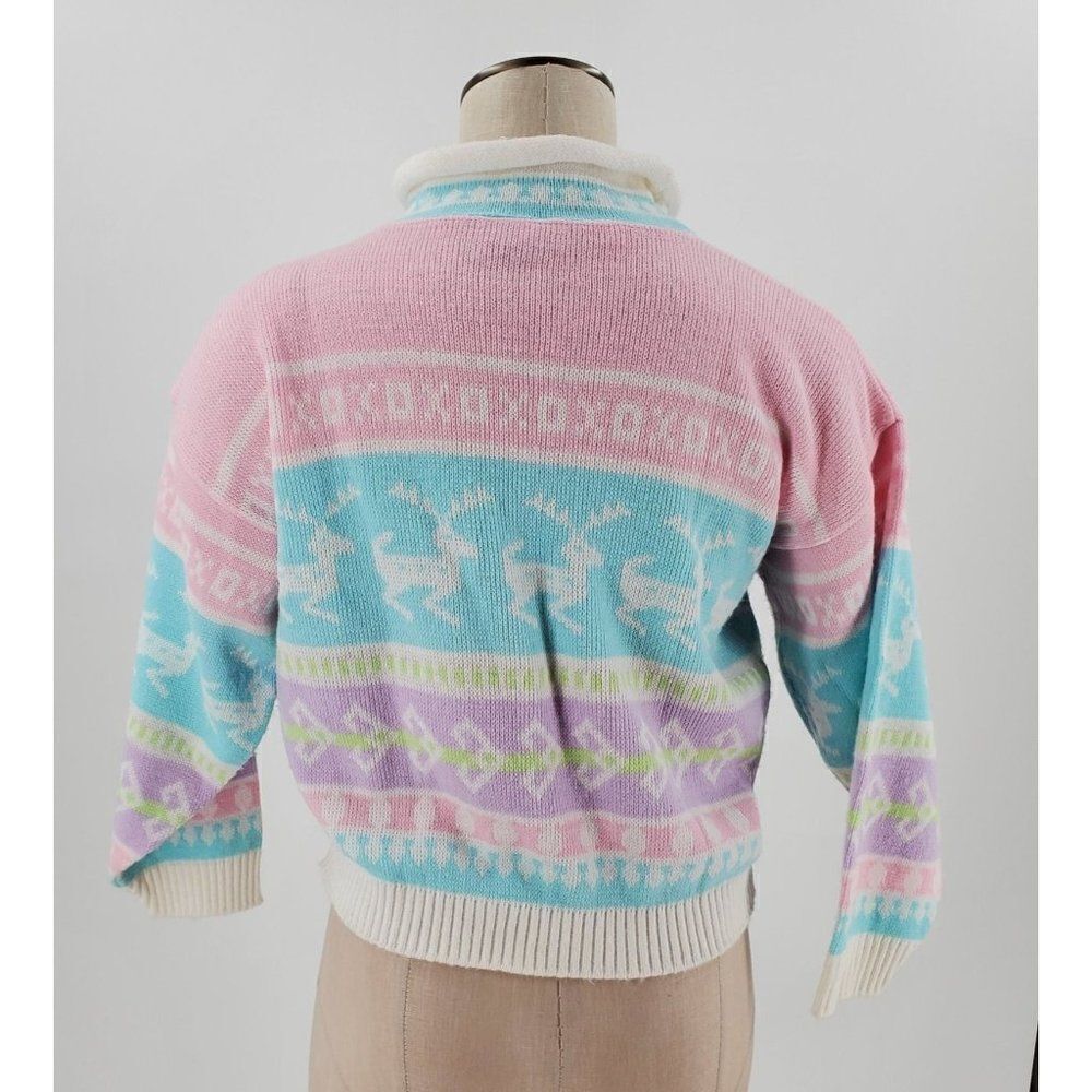 Vintage Justin Charles Sweater Pastel Colors Reindeer XOXO No Size Tag Large - Picture 5 of 8